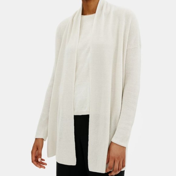 Eileen Fisher Sweaters - Eileen Fisher Organic Linen High Collar Open Front Cardigan Ivory Size Large